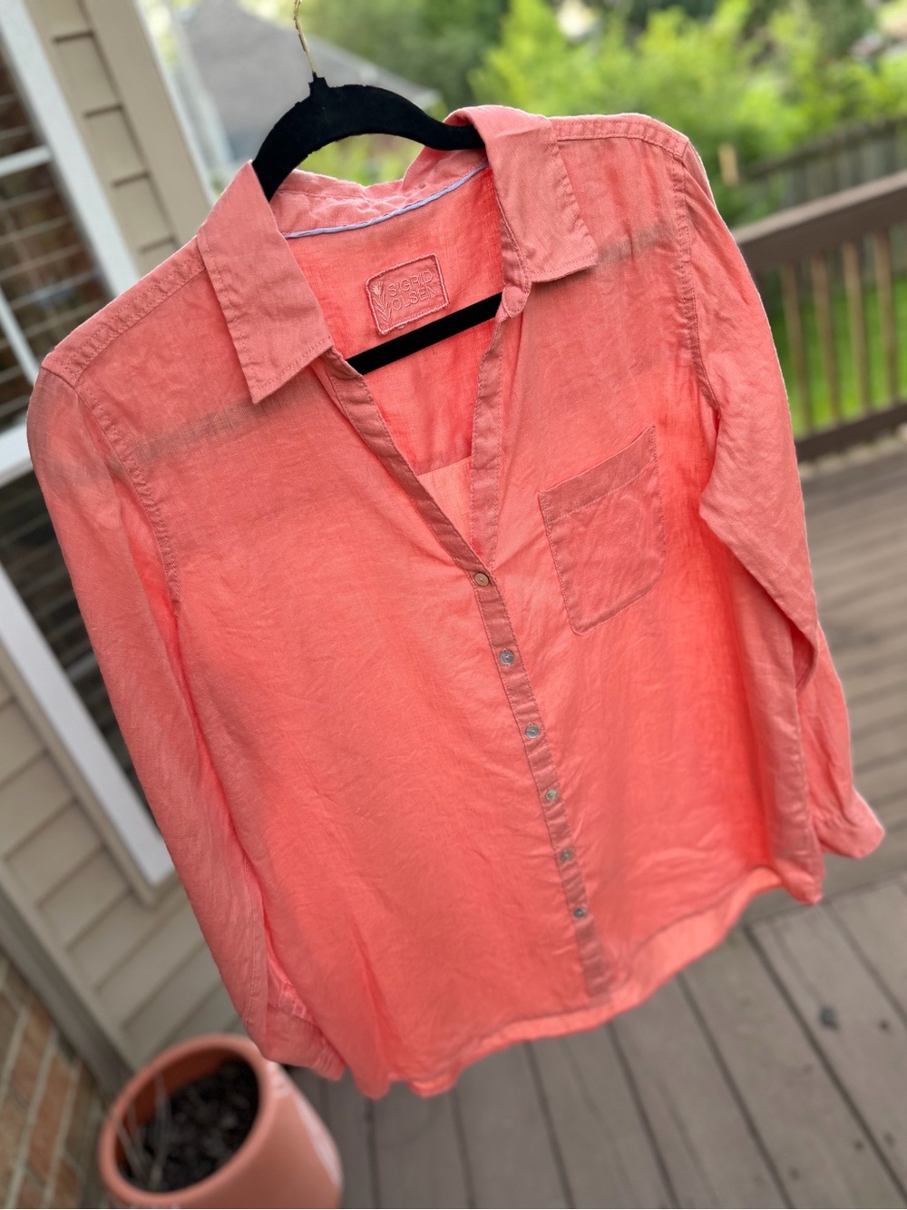 Sigrid Olsen - Womens Coral Button-Down Linen Shirt